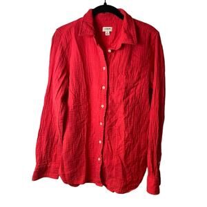 J. Crew Bright Pink Linen Long Sleeve Button-Up Shirt Size Small